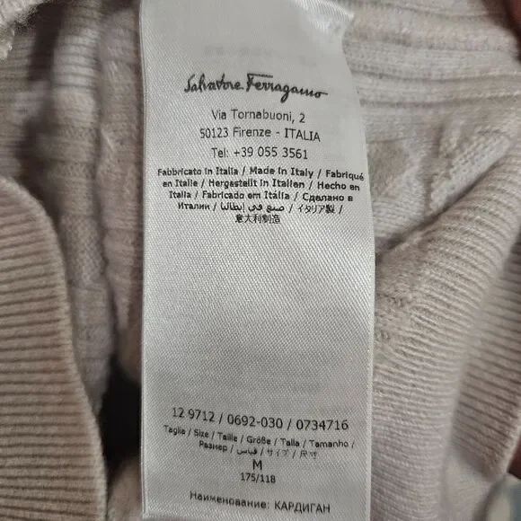 Salvatore Ferragamo Cashmere Cotton XO Cable Knit Stitch Cardigan Mens M Ivory - Picture 13 of 14